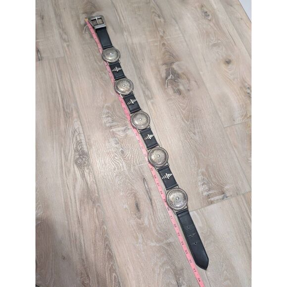 Vintage Avignon Western Concho Belt Black Silver Boho Size Large Spain Statement main image 9